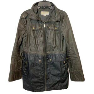 Michael Kors Anorak Full Zip Jacket Womens PXS Two Toned Black‎ Hooded Pockets